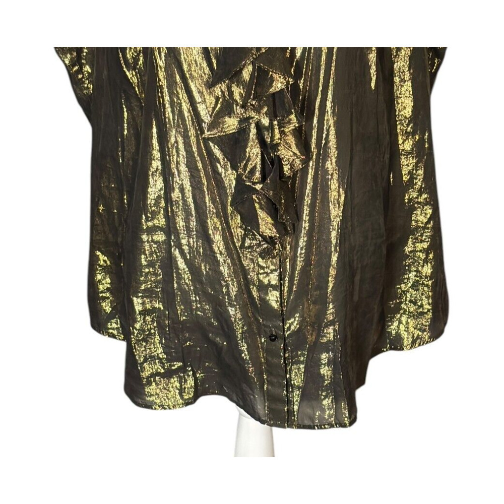 Ralph Lauren Gold Metallic Sleeveless Top Size 20W Silk Blend Dressy Glam Ruffle - Picture 5 of 9
